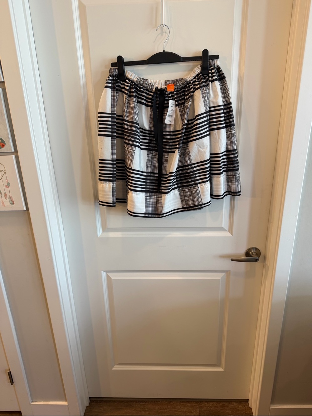 Joe Fresh Black and White Plaid A-Line Skirt with Drawstring Waist